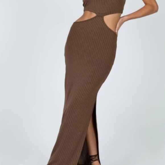 Princess Polly Dresses & Skirts - Princess Polly Brown Ribbed Cutout Maxi